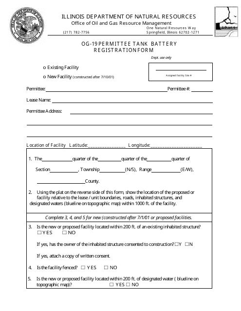 Form OG-19 Permittee Tank Battery Registration Form - Illinois