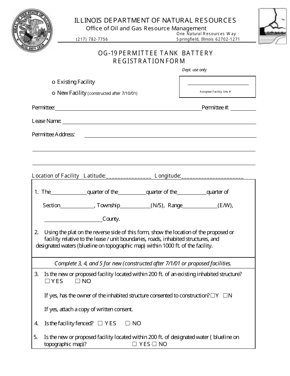 Form OG-19 Permittee Tank Battery Registration Form - Illinois, Page 1