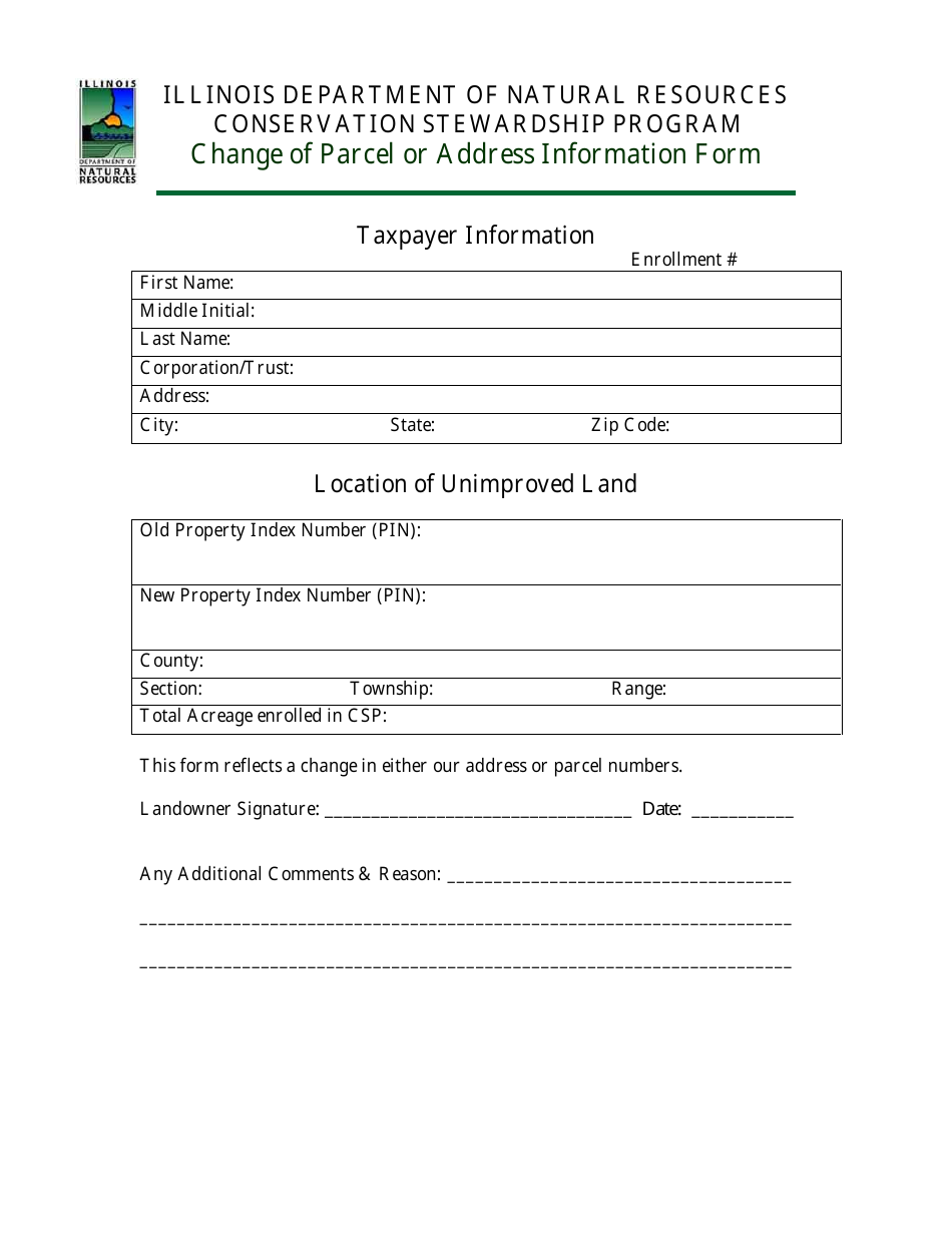 Change of Parcel or Address Information Form - Illinois, Page 1