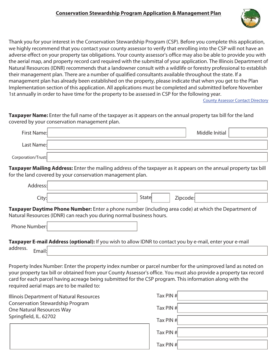 Conservation Stewardship Program Application  Management Plan - Illinois, Page 1