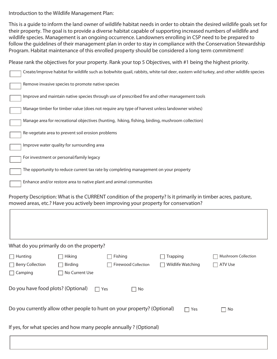 Illinois Conservation Stewardship Program Application & Management Plan