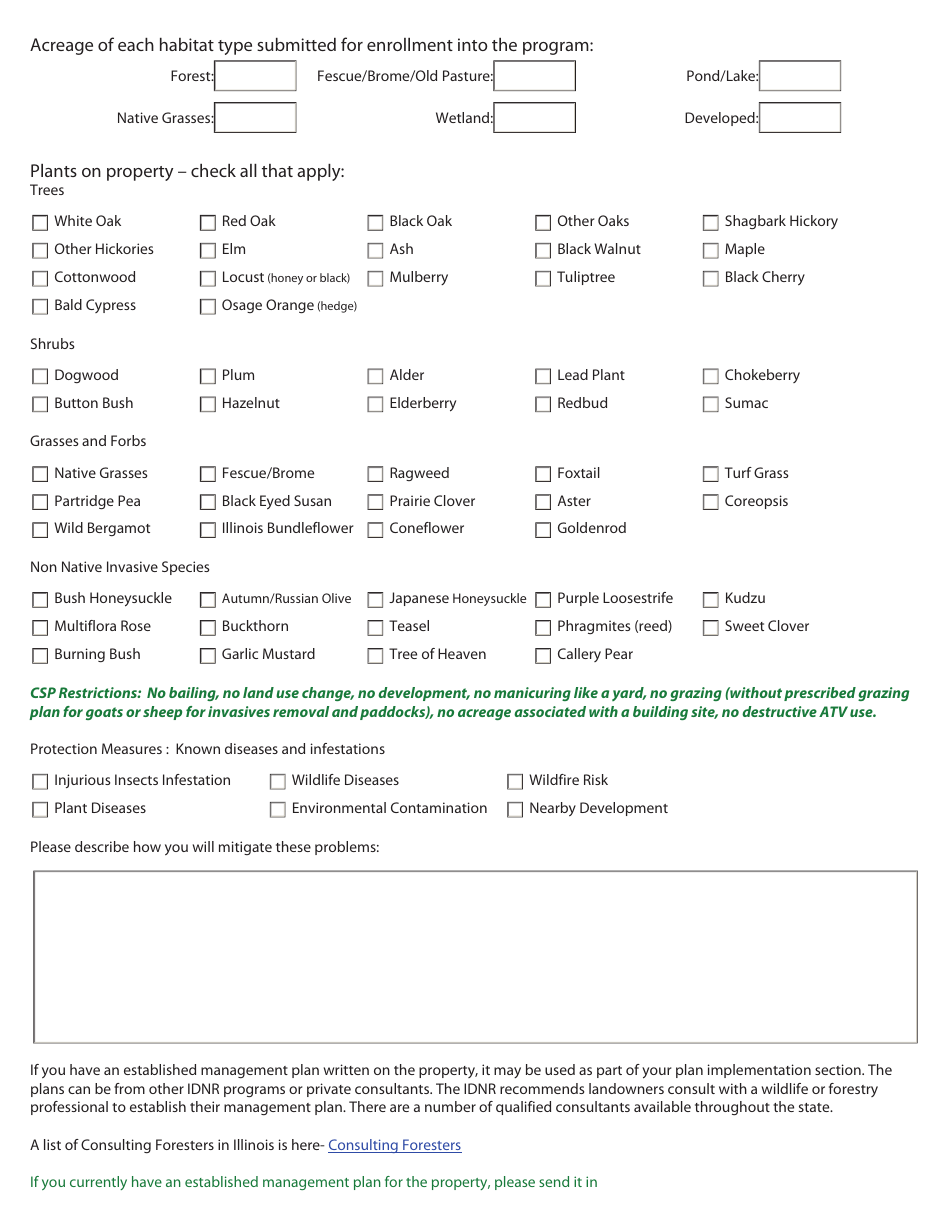 Illinois Conservation Stewardship Program Application & Management Plan