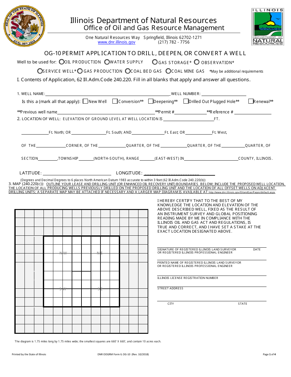 Form OG-10 Permit Application to Drill, Deepen, or Convert a Well - Illinois, Page 1