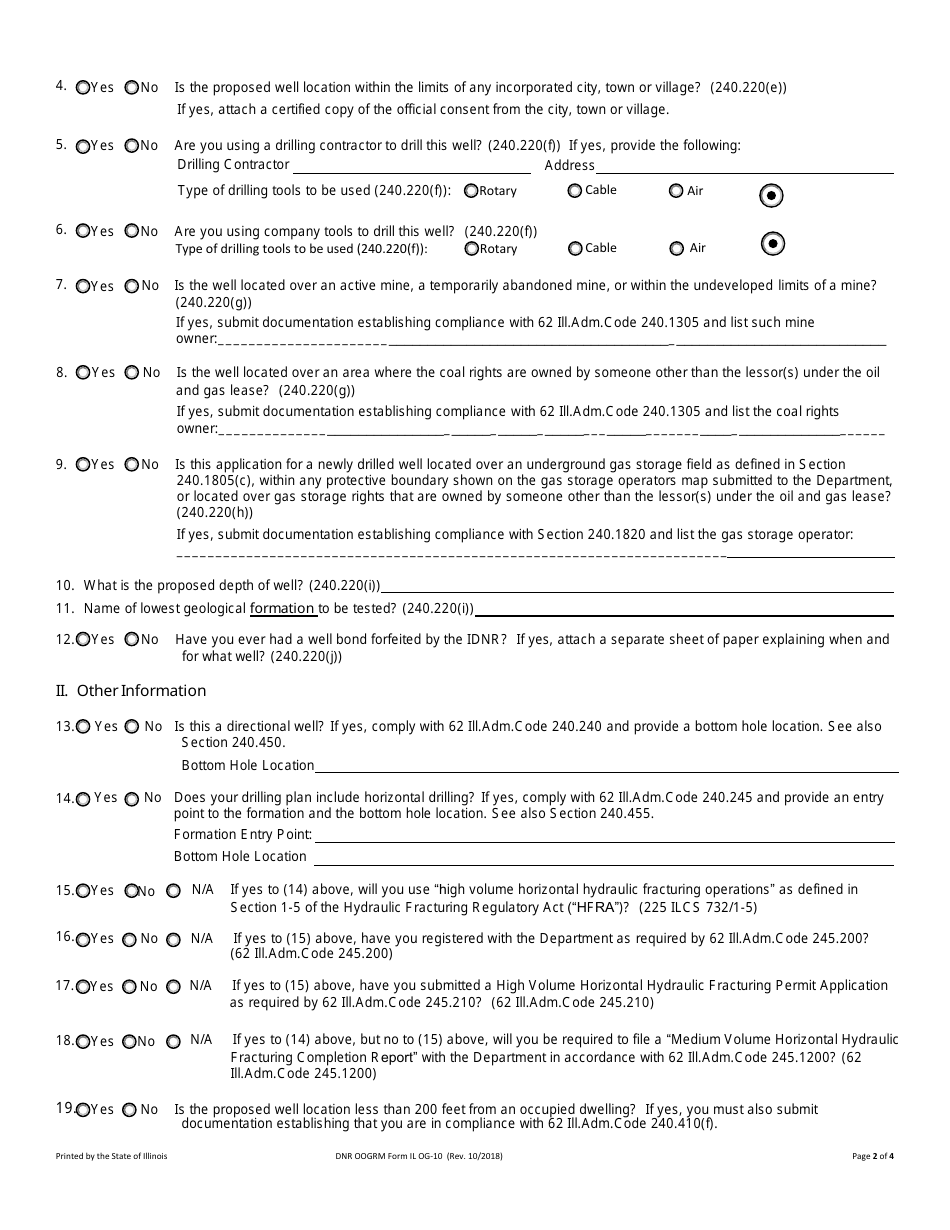 Form OG-10 Permit Application to Drill, Deepen, or Convert a Well - Illinois, Page 2