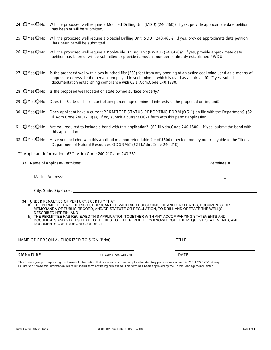 Form OG-10 Permit Application to Drill, Deepen, or Convert a Well - Illinois, Page 4