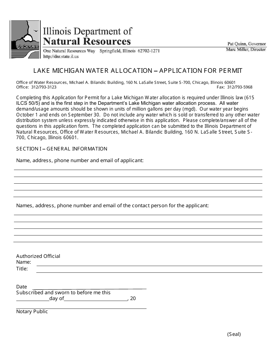 Lake Michigan Water Allocation - Application for Permit - Illinois, Page 1