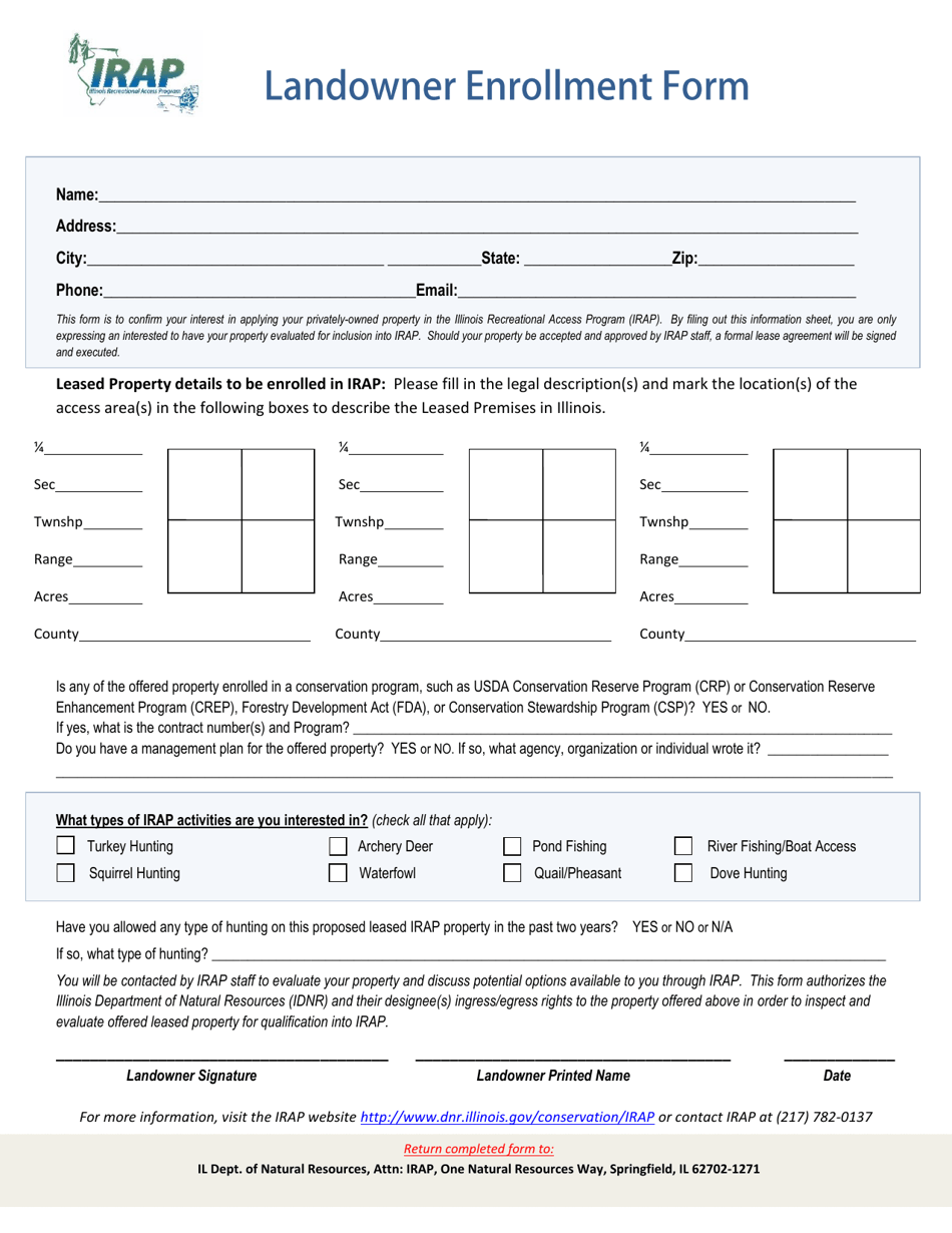 Illinois Landowner Enrollment Form Download Printable PDF | Templateroller