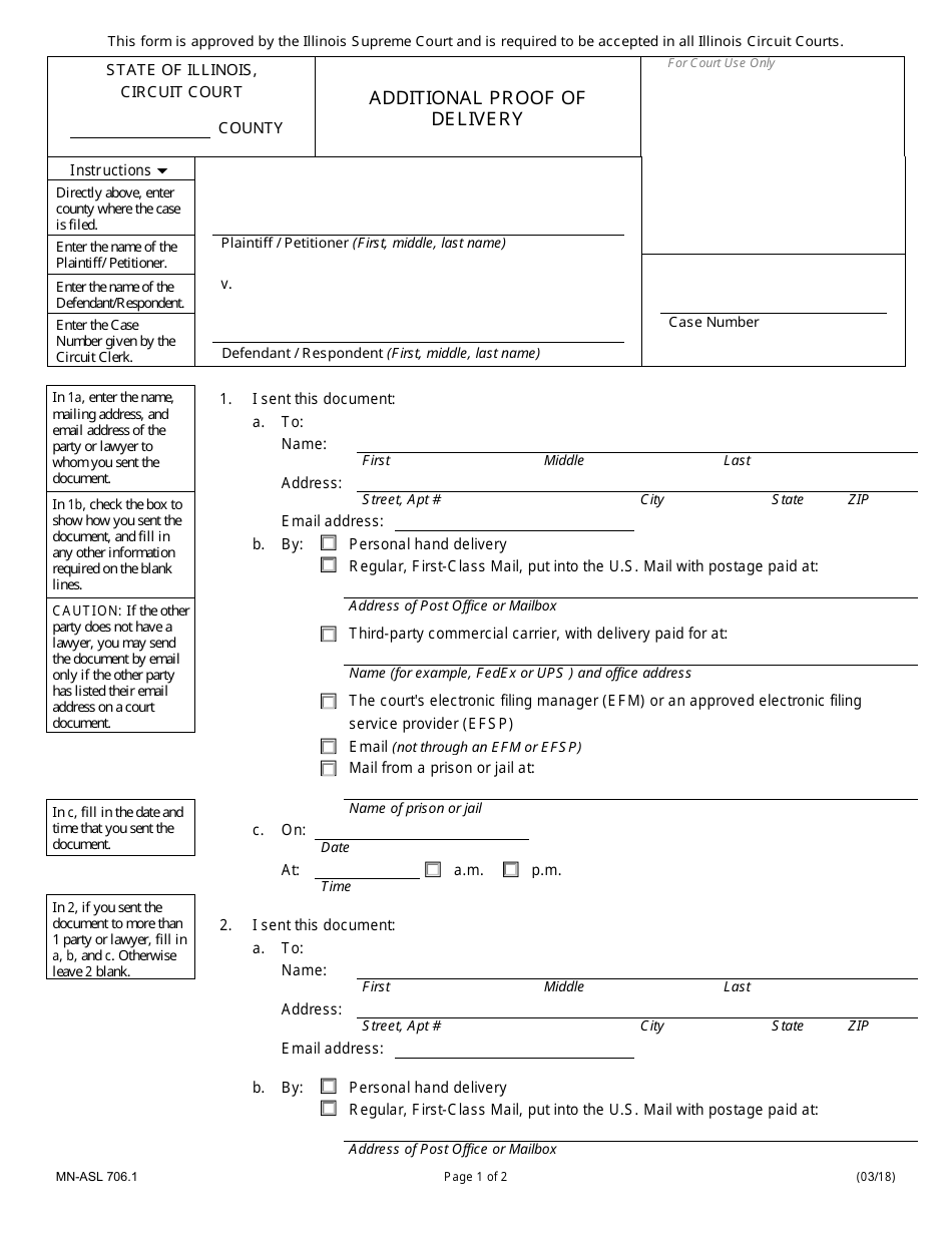 Form MN-ASL706.1 Additional Proof of Delivery - Illinois, Page 1