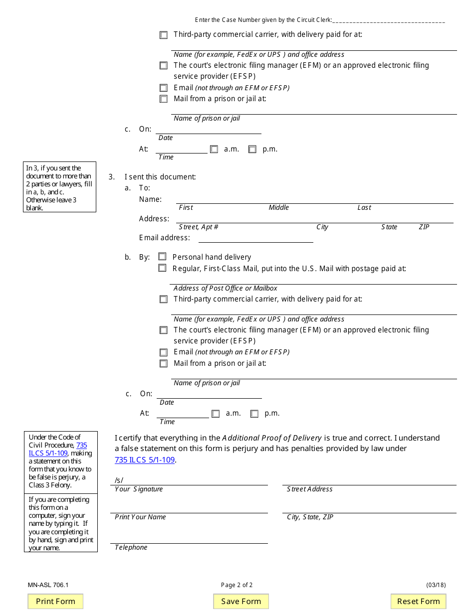 Form MN-ASL706.1 Additional Proof of Delivery - Illinois, Page 2