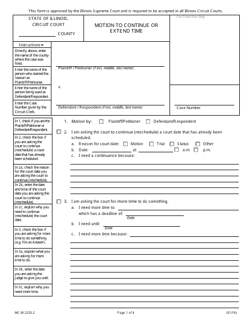Form MC-M2203.2 Motion to Continue or Extend Time - Illinois