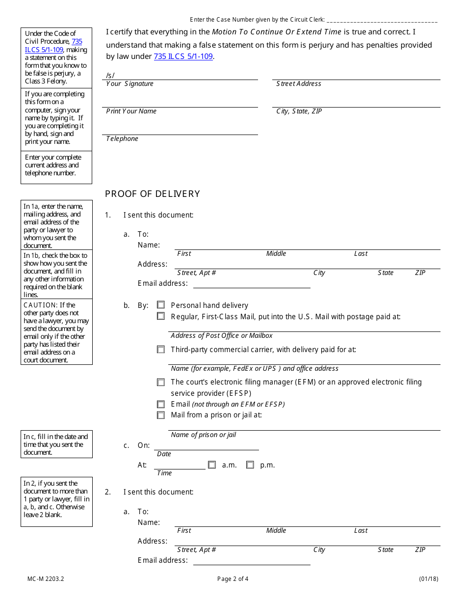 Form MC-M2203.2 Motion to Continue or Extend Time - Illinois, Page 2