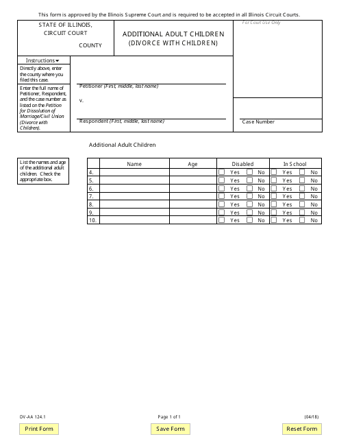 Form DV-AA124.1 Additional Adult Children (Divorce With Children) - Illinois