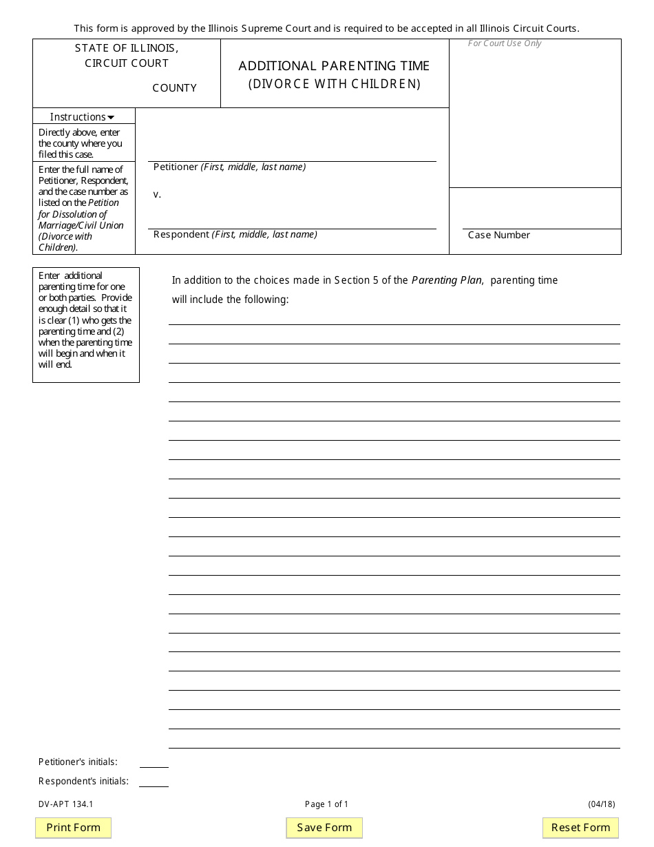 Form DV-APT134.1 Additional Parenting Time (Divorce With Children) - Illinois, Page 1