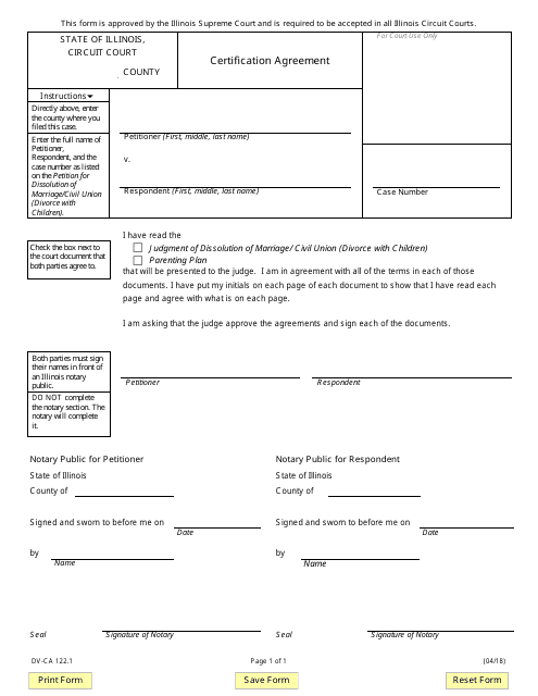 Form DV-CA122.1 Certification Agreement - Illinois