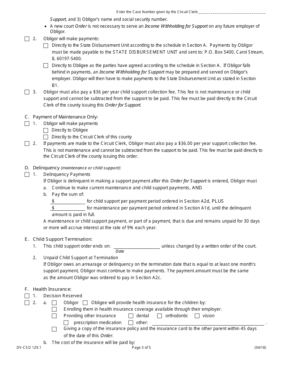 Form DV-CSO129.1 Order for Support - Illinois, Page 3