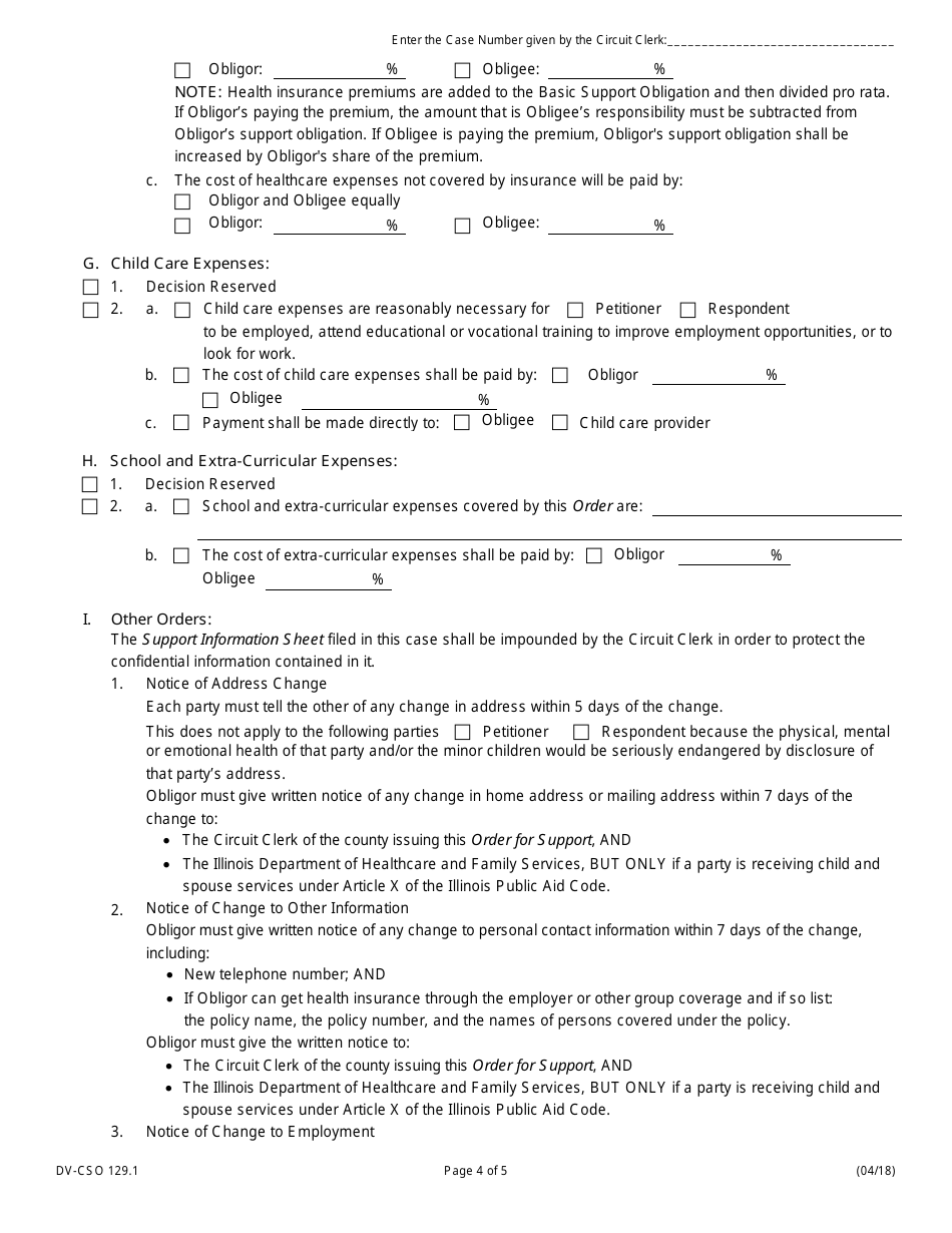 Form DV-CSO129.1 Order for Support - Illinois, Page 4
