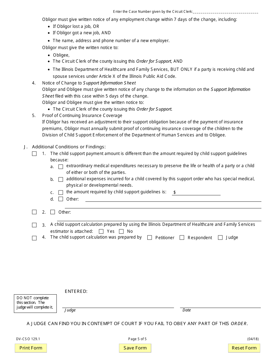 Form DV-CSO129.1 Order for Support - Illinois, Page 5