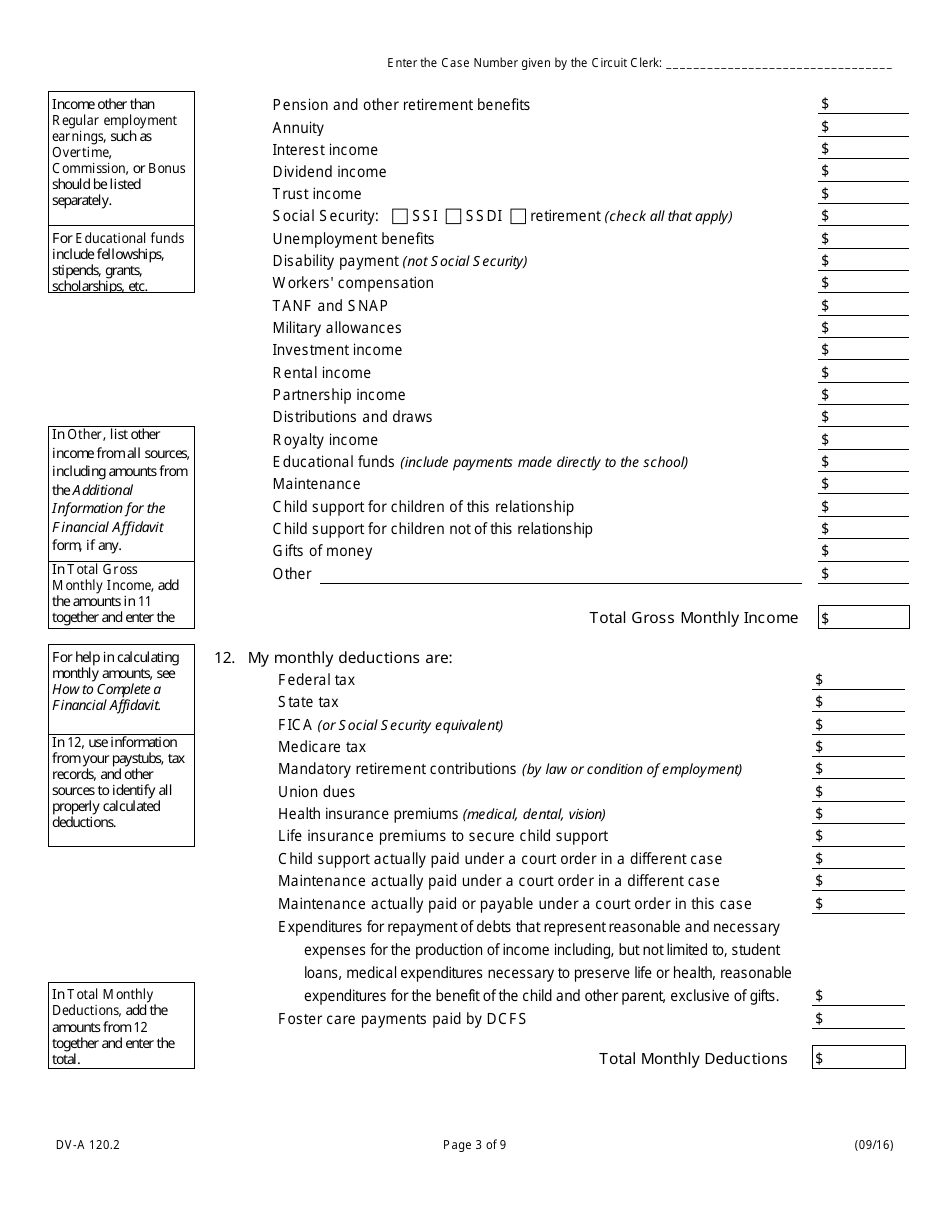 Form DV-A120.2 Financial Affidavit (Family  Divorce Cases) - Illinois, Page 3