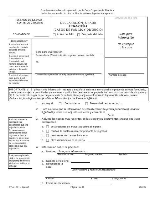 Formulario DV-A120.1 Declaracion Jurada Financiera (Casos De Familia Y Divorcio) - Illinois (Spanish)