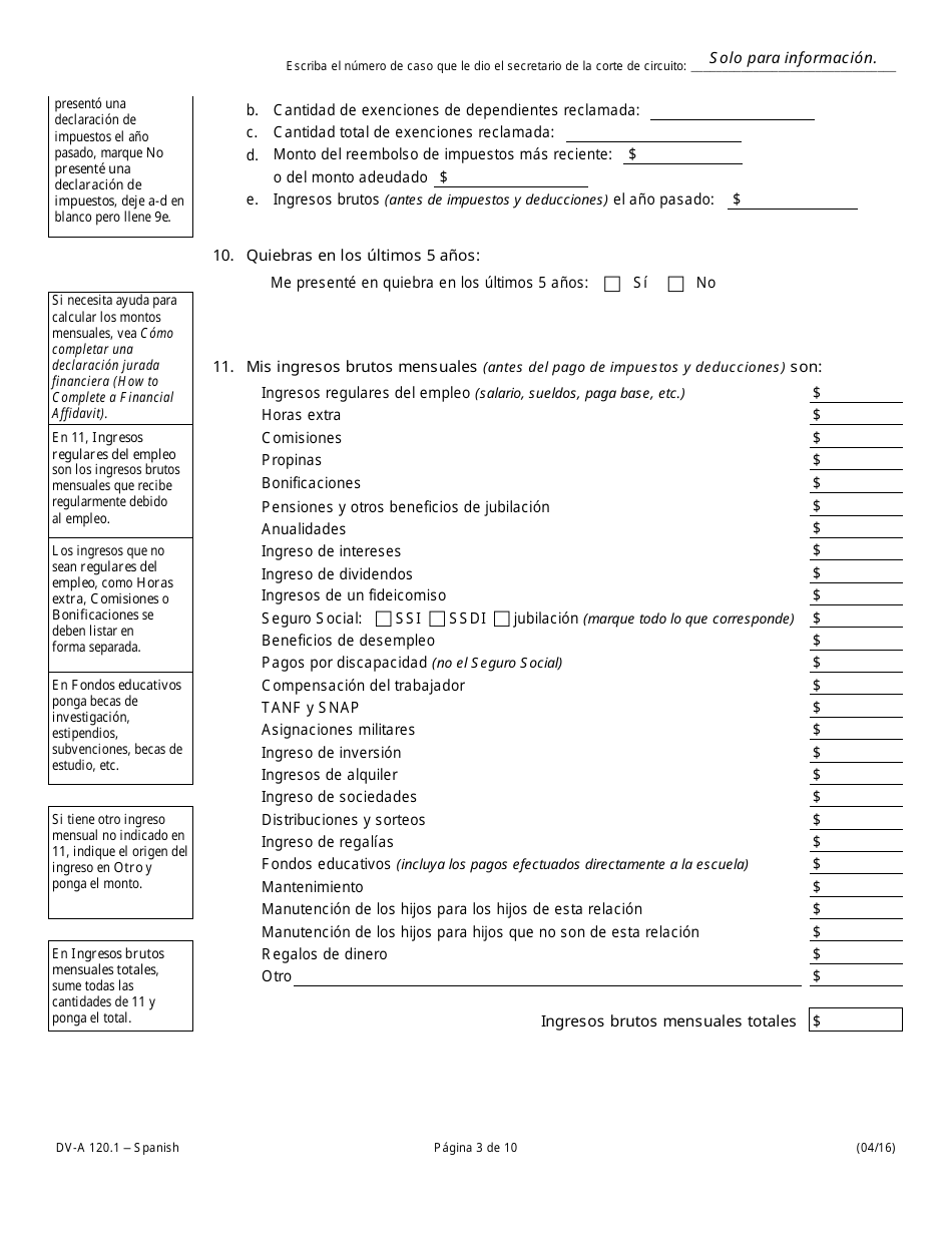 Formulario DV-A120.1 Declaracion Jurada Financiera (Casos De Familia Y Divorcio) - Illinois (Spanish), Page 3