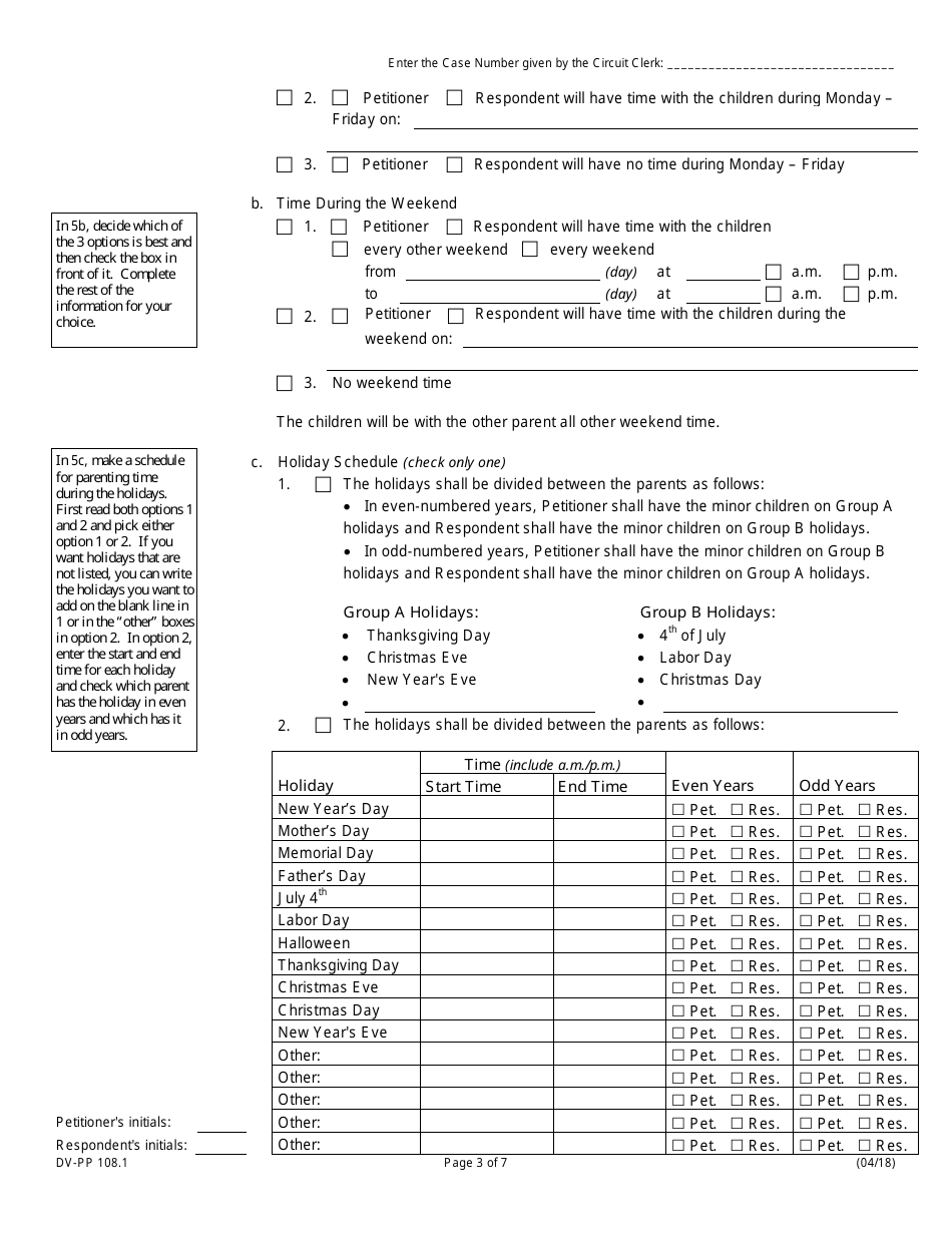 Form DV-PP108.1 Parenting Plan - Illinois, Page 3