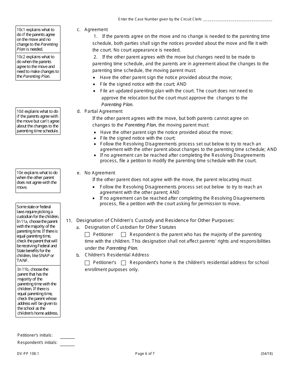 Form DV-PP108.1 Parenting Plan - Illinois, Page 6