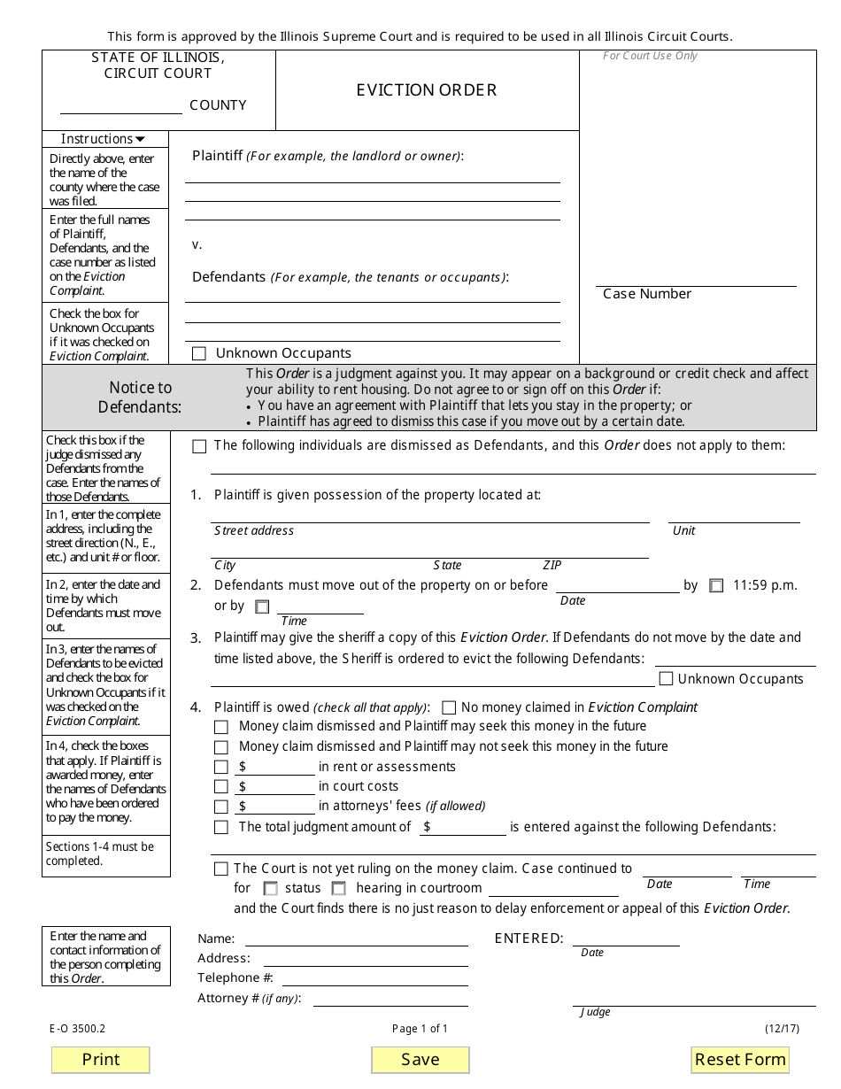 Form E-O3500.2 Eviction Order - Illinois, Page 1