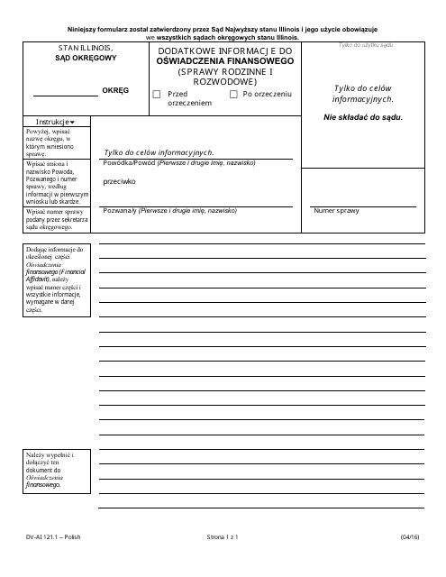 Form DV-AI121.1 Additional Information for Financial Affidavit - Family and Divorce Cases - Illinois (Polish)