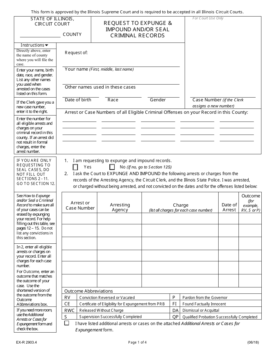 Form EX-R2903.4 Request to Expunge  Impound and / or Seal Criminal Records - Illinois, Page 1