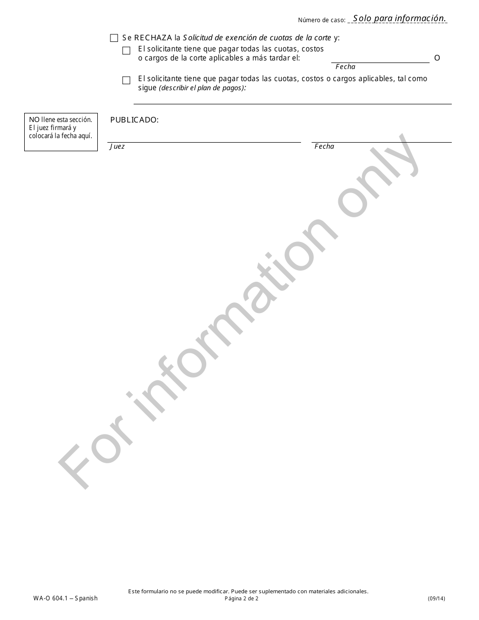Formulario WA-O604.1 Orden De Exencion De Cuotas De La Corte - Illinois (Spanish), Page 2