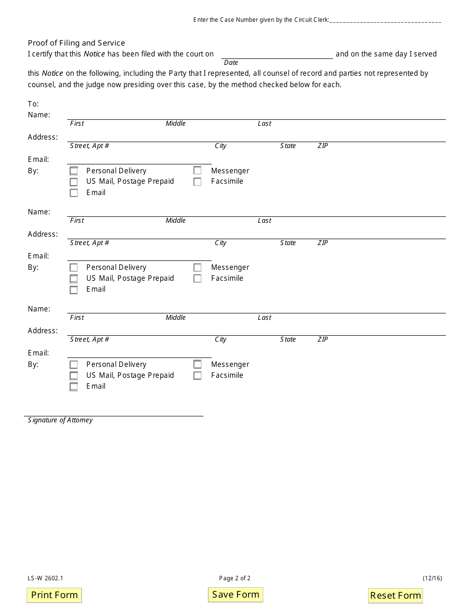 Form LS-W2602.1 Notice of Withdrawal of Limited Scope Appearance - Illinois, Page 2
