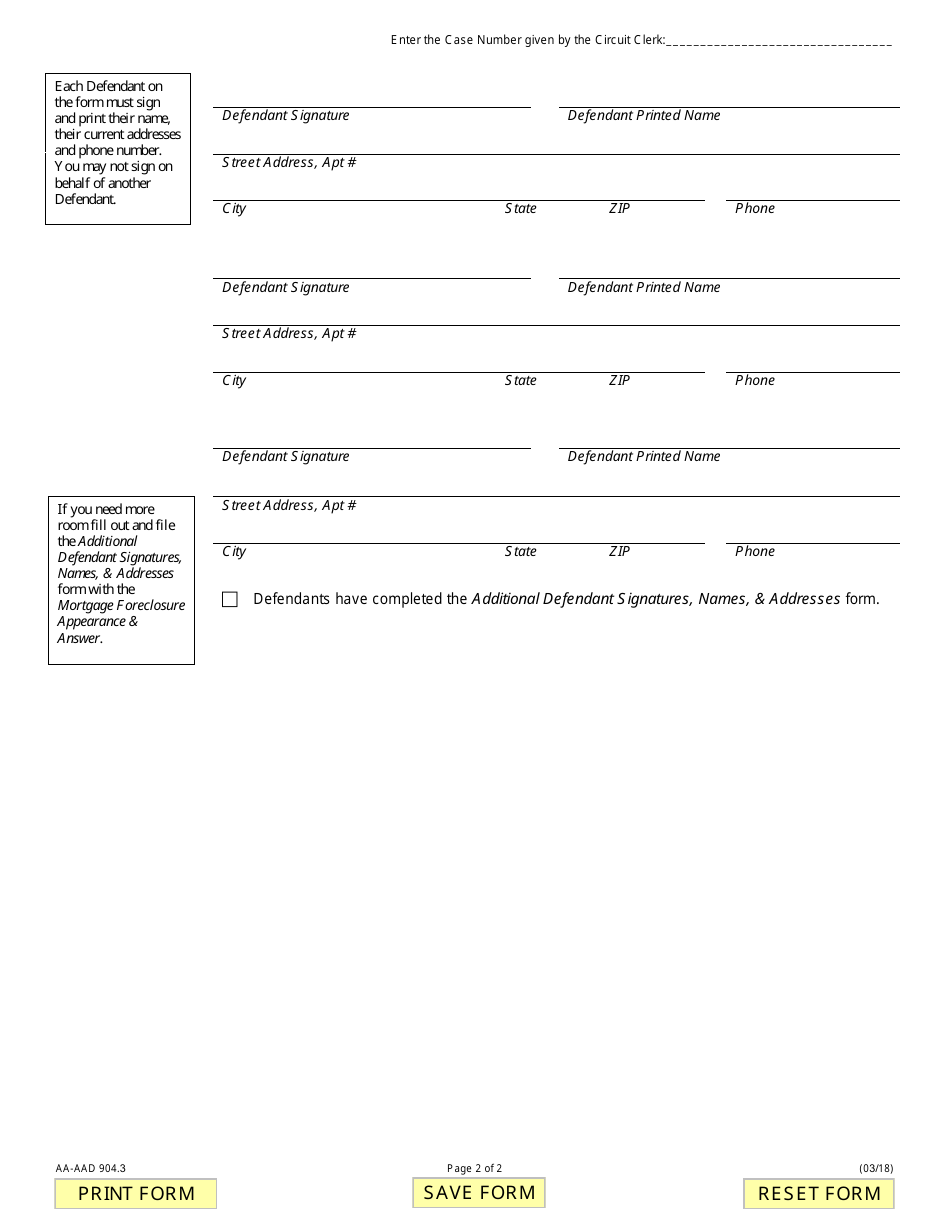 Form AA-AAD904.3 Additional Defenses for Mortgage Foreclosure Appearance  Answer - Illinois, Page 2