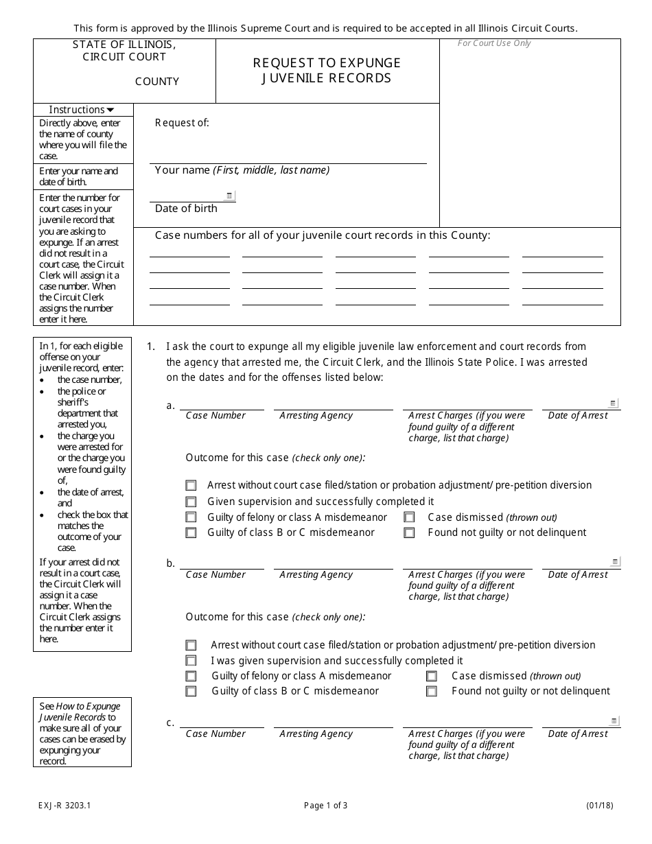 Form EXJ-R3203.1 Request to Expunge Juvenile Records - Illinois, Page 1