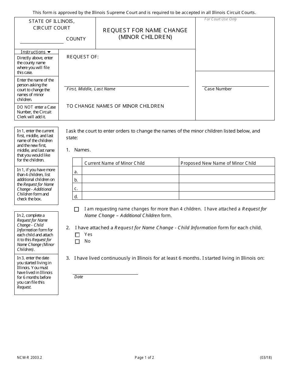 Form NCM-R2003.2 Request for Name Change (Minor Children) - Illinois, Page 1