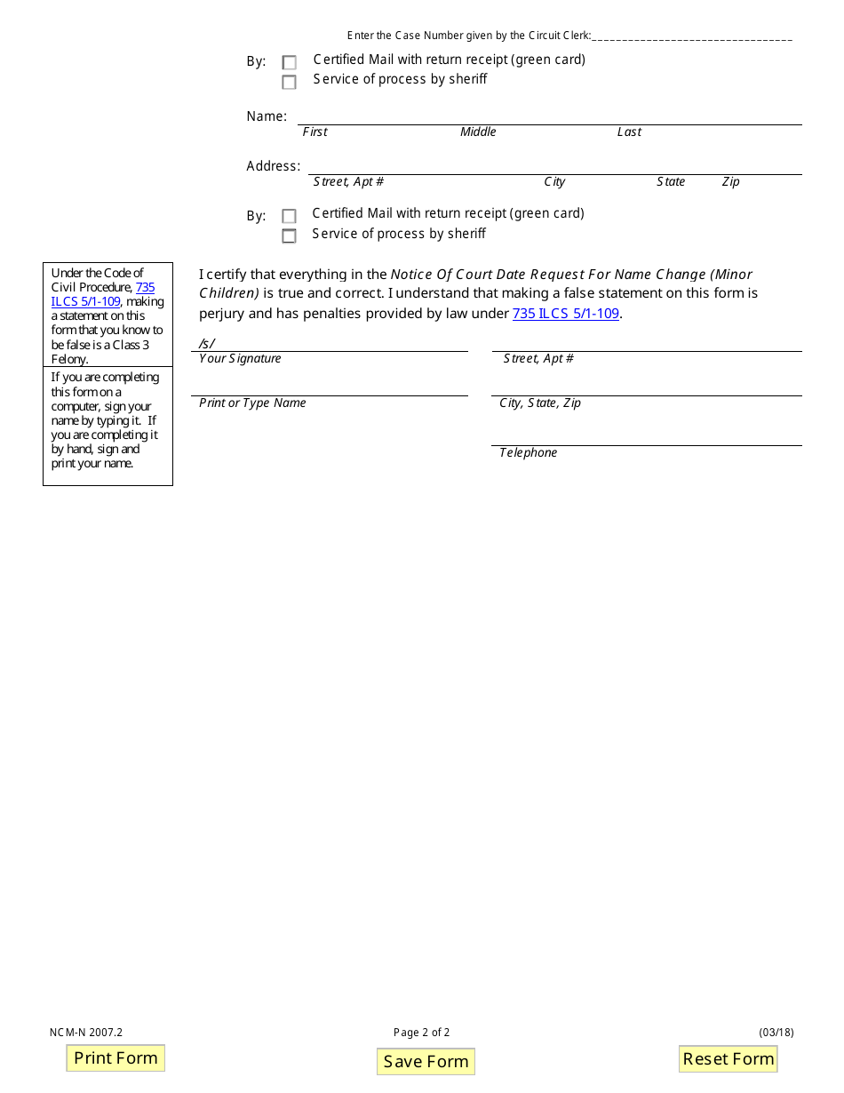 Form NCM-N2007.2 Notice of Court Date Request for Name Change(Minor Children) - Illinois, Page 2