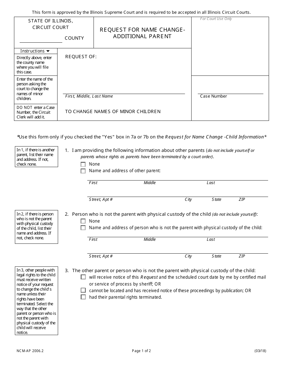 Form NCM-AP2006.2 Request for Name Change - Additional Parent - Illinois, Page 1