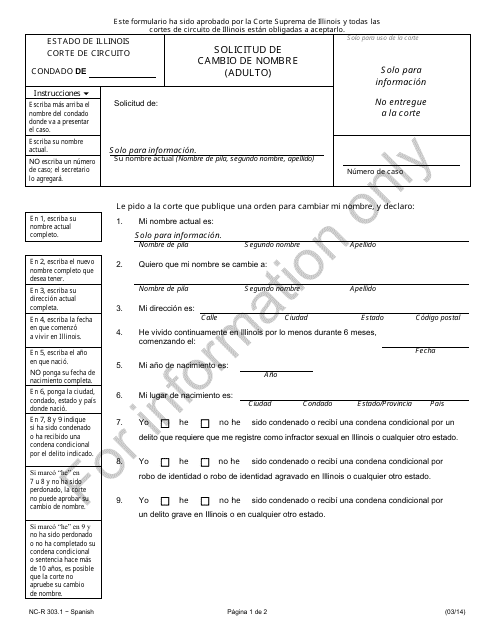Formulario NC-R303.1 Solicitud De Cambio De Nombre (Adulto) - Illinois (Spanish)