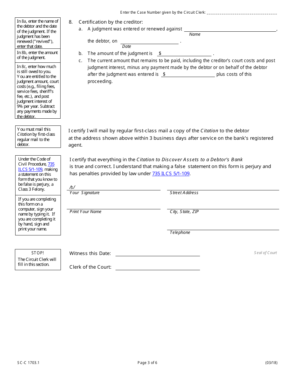 Form SC-C1703.1 Citation to Discover Assets to Debtors Bank - Illinois, Page 3