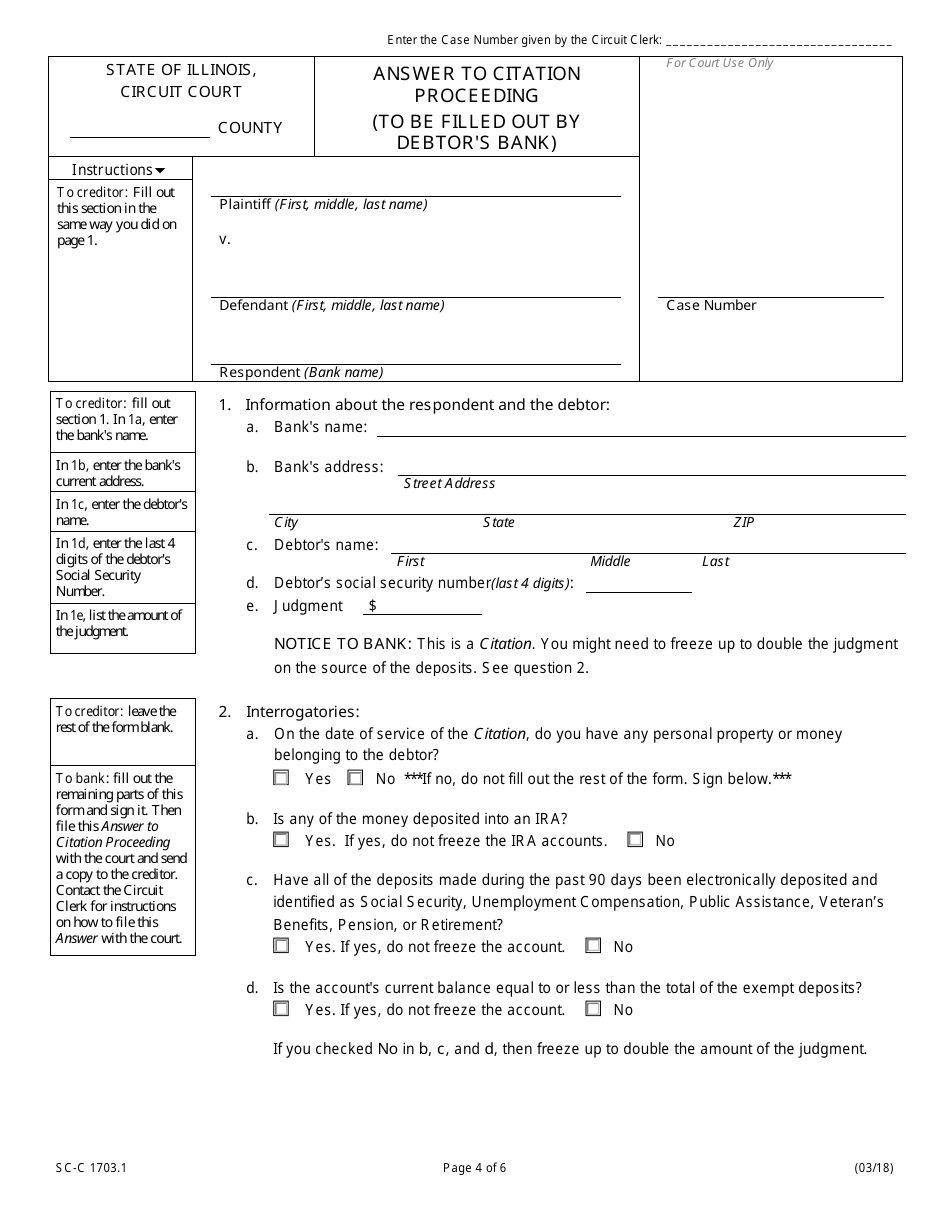 Form SC-C1703.1 Citation to Discover Assets to Debtors Bank - Illinois, Page 4