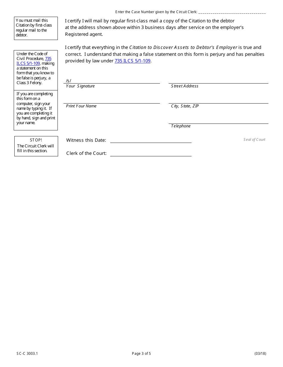Form SC-C3003.1 Citation to Discover Assets to Debtors Employer - Illinois, Page 3