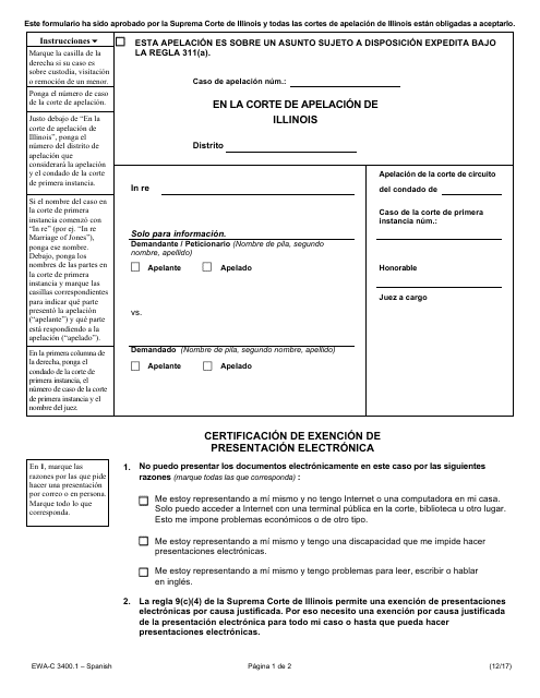 Formulario EWA-C3400.1 Certificacion De Exencion De Presentacion Electronica - Illinois (Spanish)