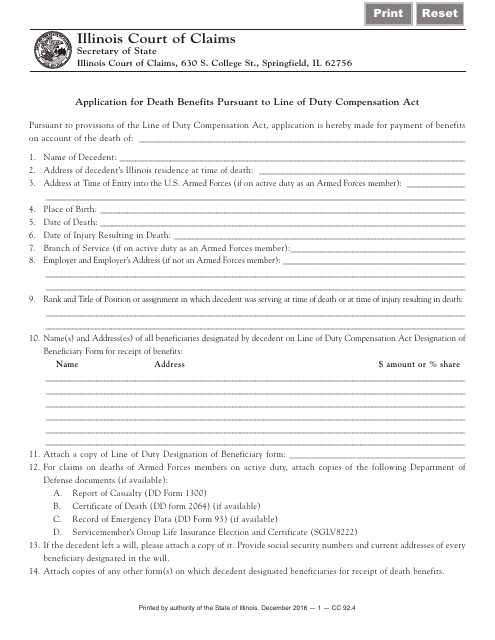 Form CC92  Printable Pdf