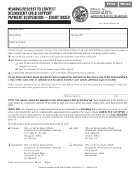 Document preview: Hearing Request to Contest Delinquent Child Support Payment Suspension '" Court Order - Illinois