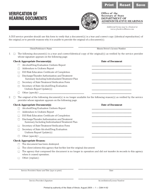 Verification of Hearing Documents - Illinois Download Pdf