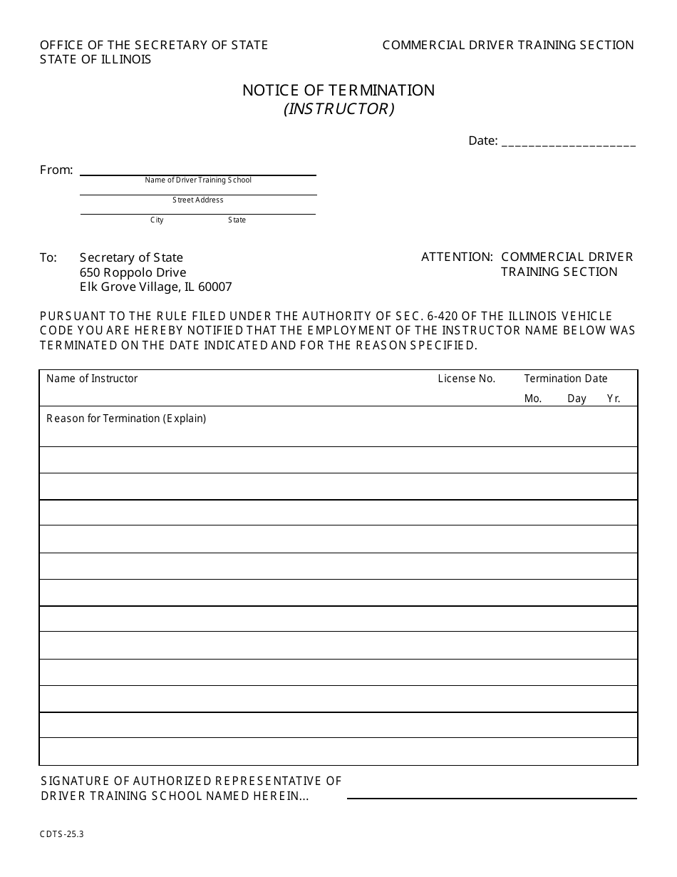 Form DSD CDTS-25 Notice of Termination (Instructor) - Illinois, Page 1