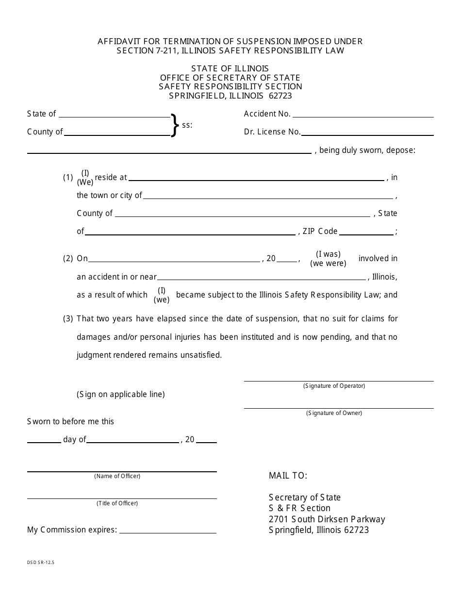 Form DSD SR-12.5 Affidavit for Termination of Suspension Imposed Under Section 7-211 - Illinois, Page 2