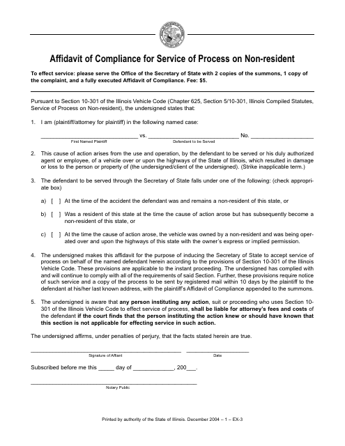 Form EX-3 Affidavit of Compliance for Service of Process on Non-resident - Illinois