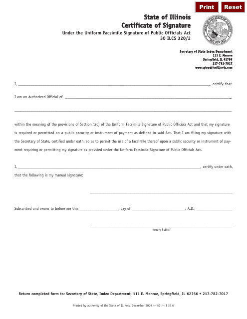 Form I137 Certificate of Signature - Illinois