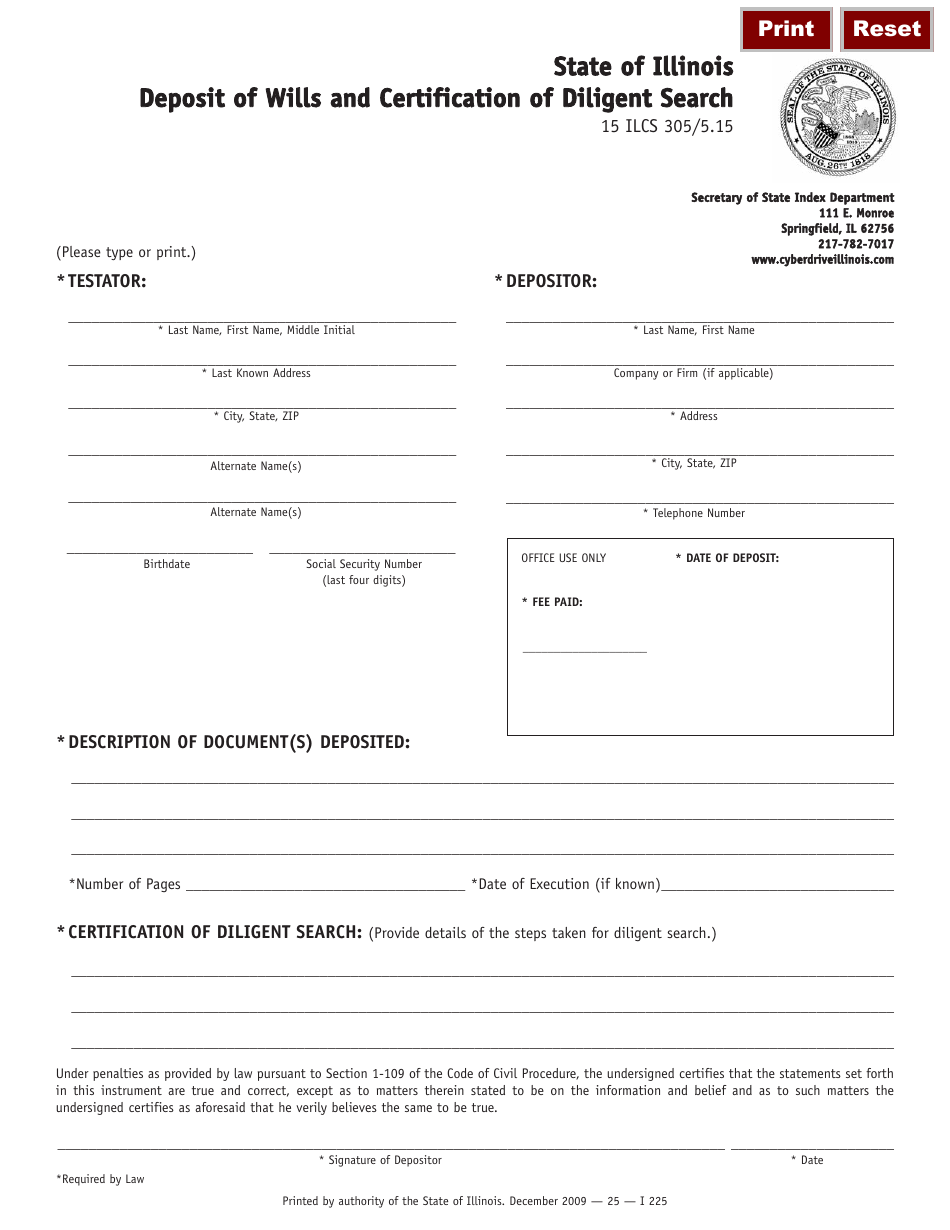 Form I225 Fill Out, Sign Online and Download Fillable PDF, Illinois