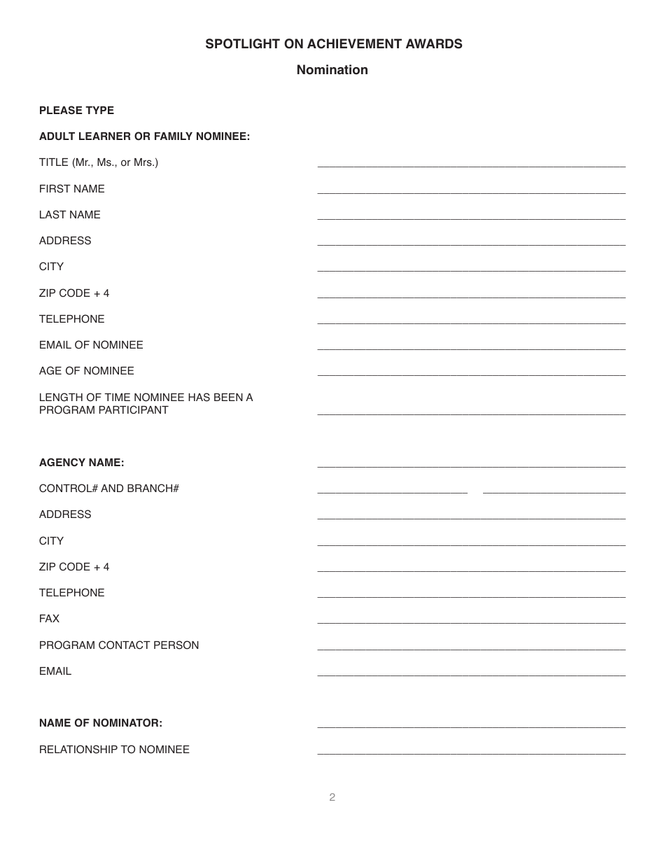 Form LD A212 Spotlight on Achievement Awards - Nomination Form - Illinois, Page 2